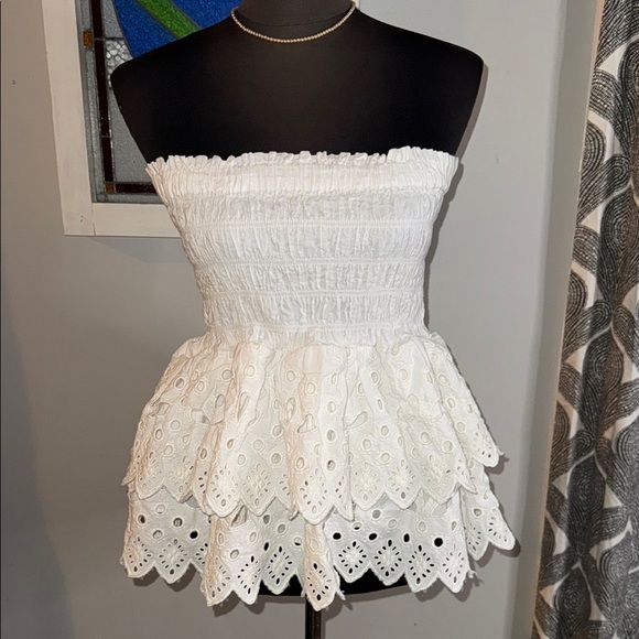 Sea New York Tiered Eyelet Smocked Mini Skirt/ Strapless Top SZ medium - Picture 2 of 10